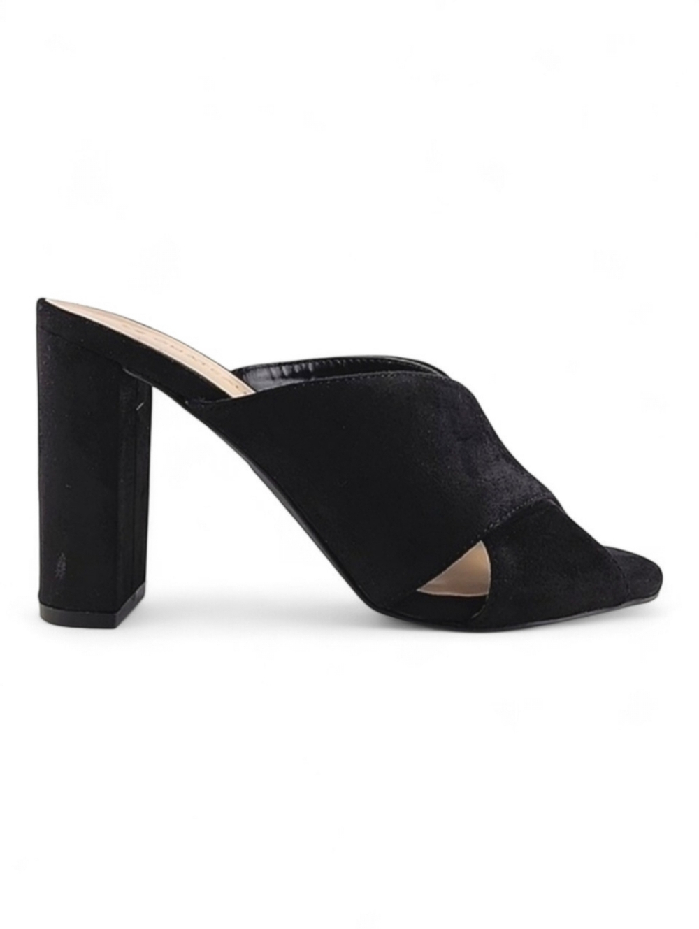 Le Chateau Women's Black Faux Suede Cross Strap Block Heel Sandals Mulr 37